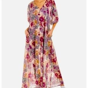 NWT JOHNNY WAS Calme Buttoned Boho Raglan Floral Slip Maxi Dress sz XS